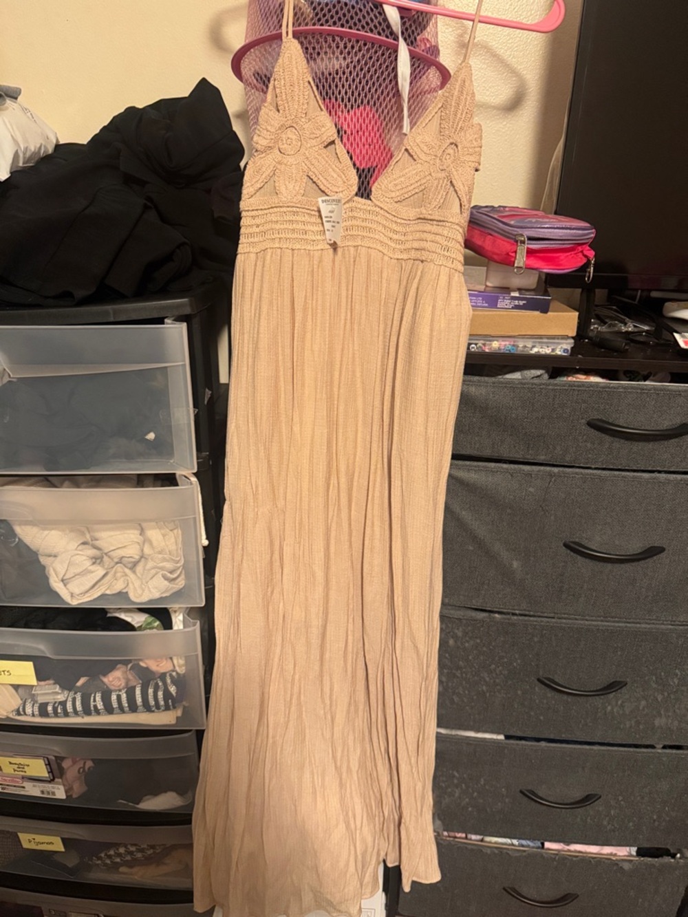Love Tree Beige Crochet-Bodice Maxi Dress